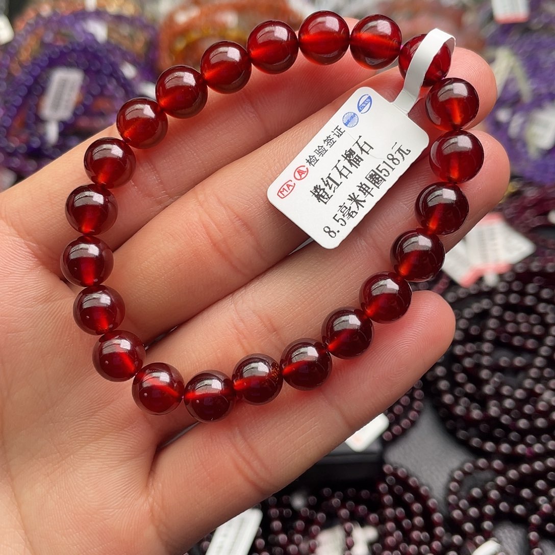 石榴石手链未镶嵌可****j85毫米单圈橙红石榴石