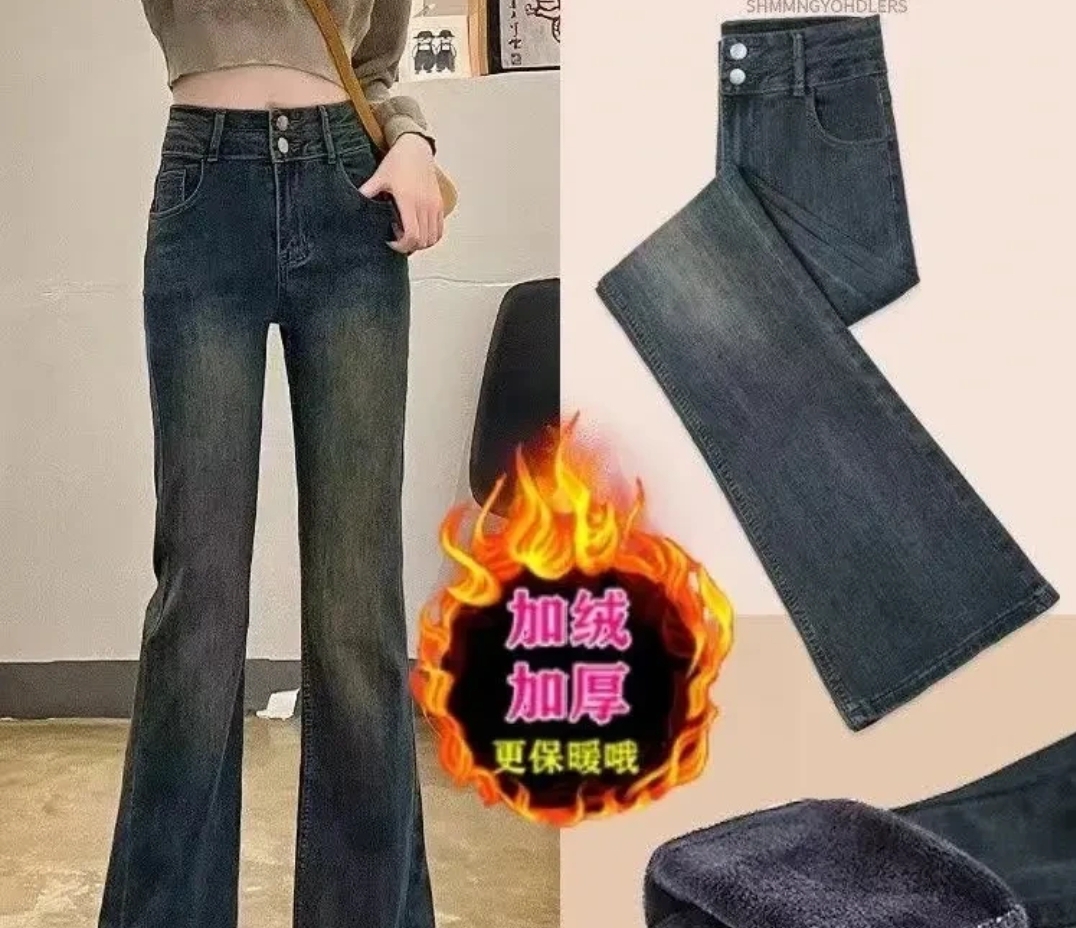 冬季高腰加绒直筒裤微胖窄版直筒外穿{2}默认瑕疵尾货样衣
