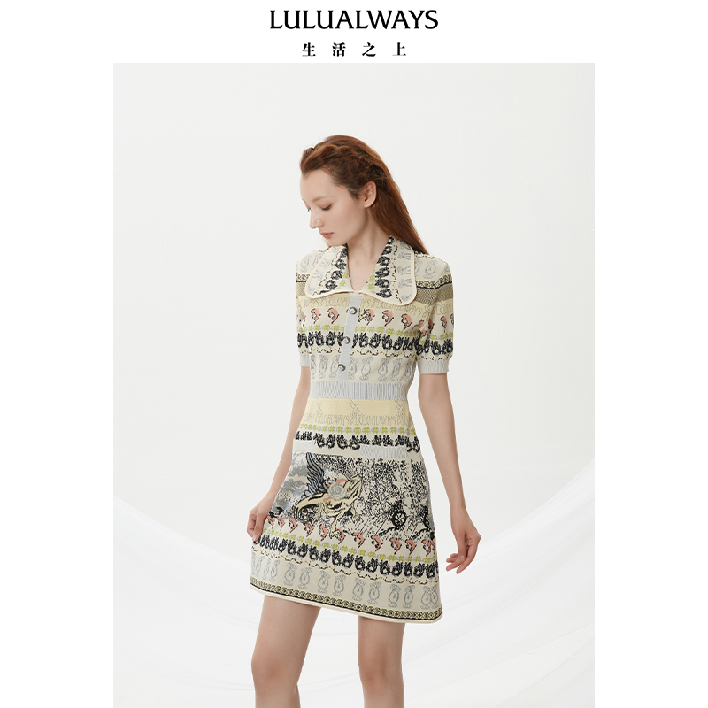 LULUALWAYS夏季新款法式优雅提花针织连衣裙LNB0012