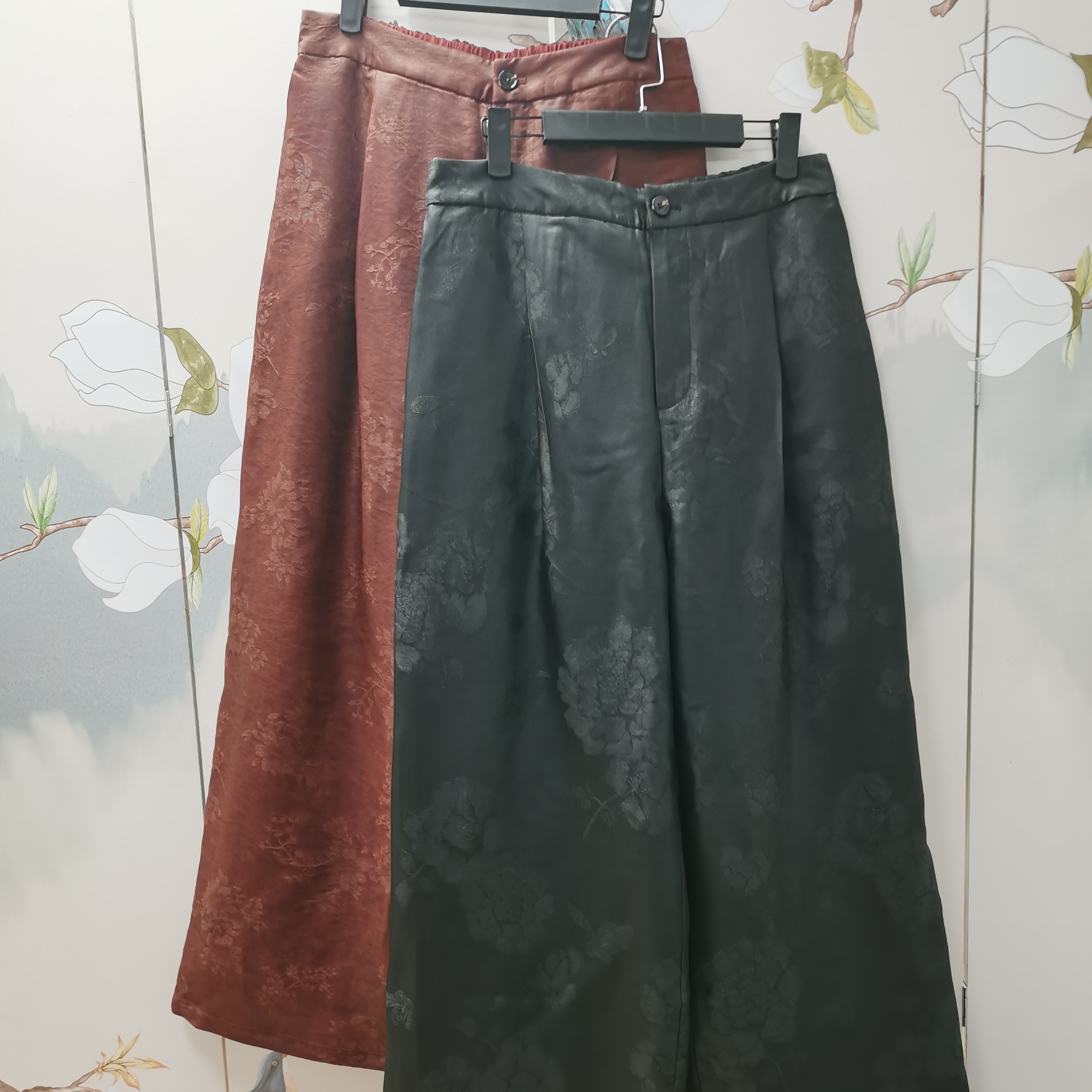 伊美香云纱夏2681601桑蚕丝重缎提花国风时尚气质款桑蚕丝棉裤女