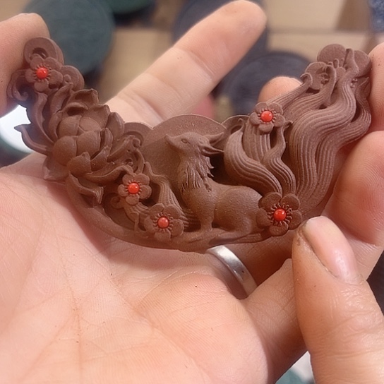 泥塑降真香方九尾狐平安锁福利价