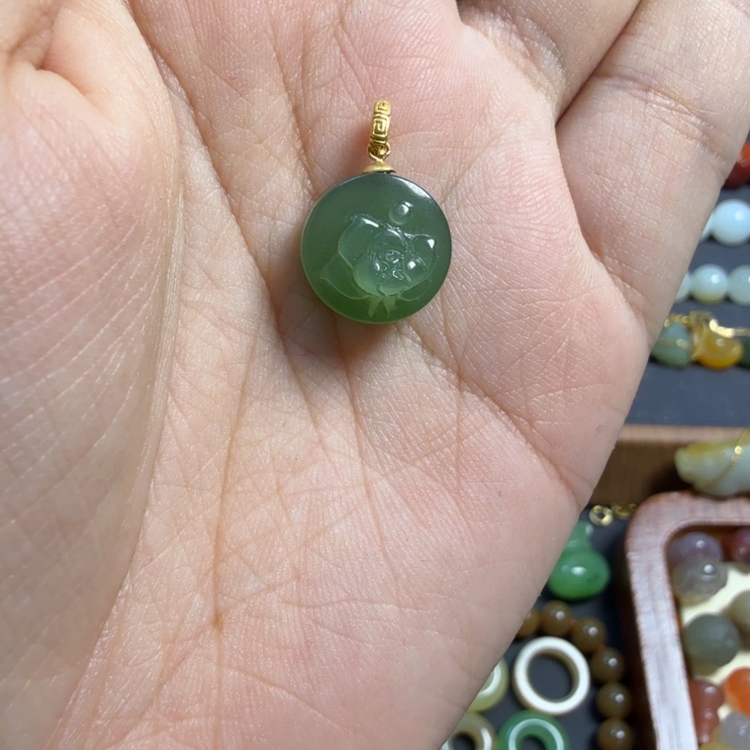 和田玉（碧玉）18K金镶嵌吊坠(不含链)春***暮