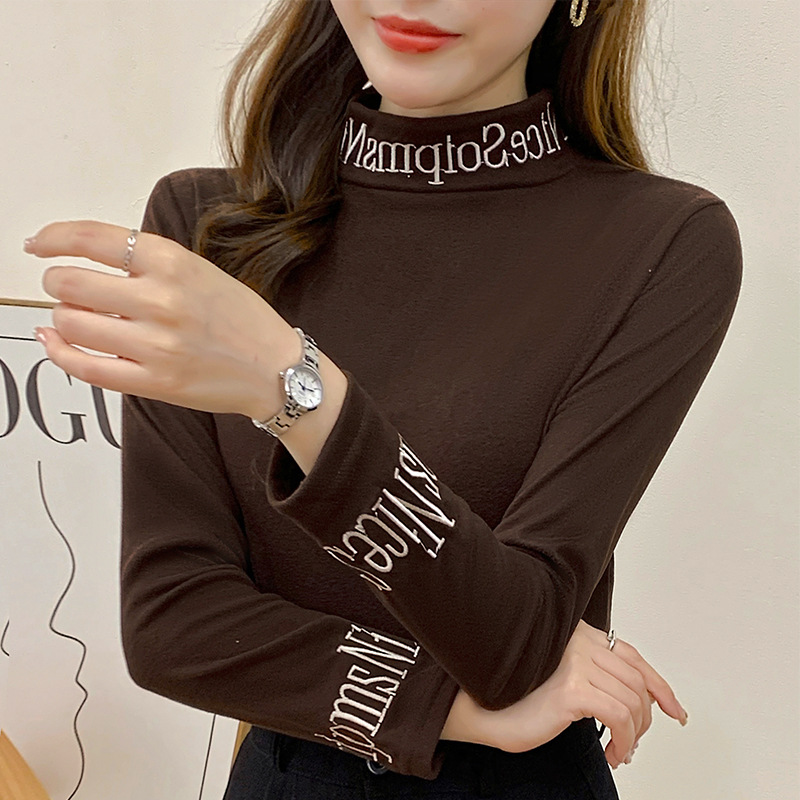 半高领德绒打底衫女内搭秋冬2022紧身保暖加绒上衣长袖体恤女