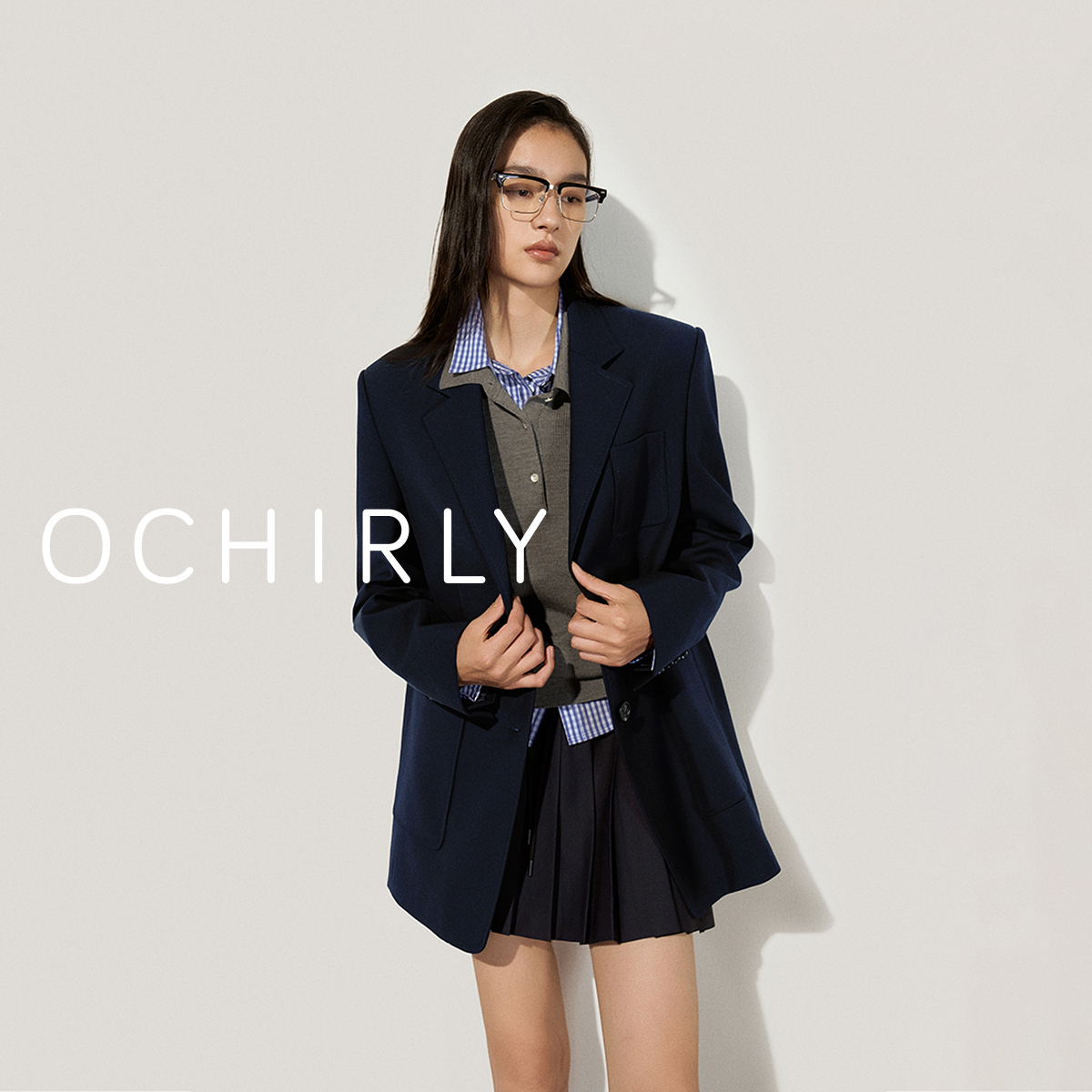 OCHIRLY欧时力 羊毛精纺西装外套女上衣中长款通勤25商场同款新品