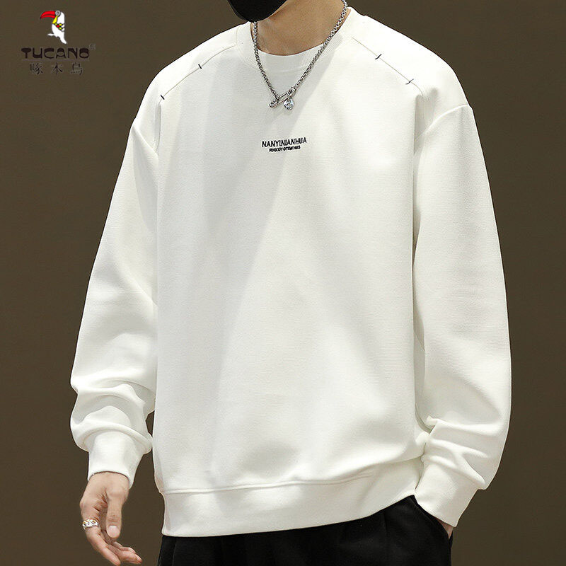 TUCANO/啄木鳥新款日系风褶皱砍肩圆领青年2025春秋季男士潮卫衣