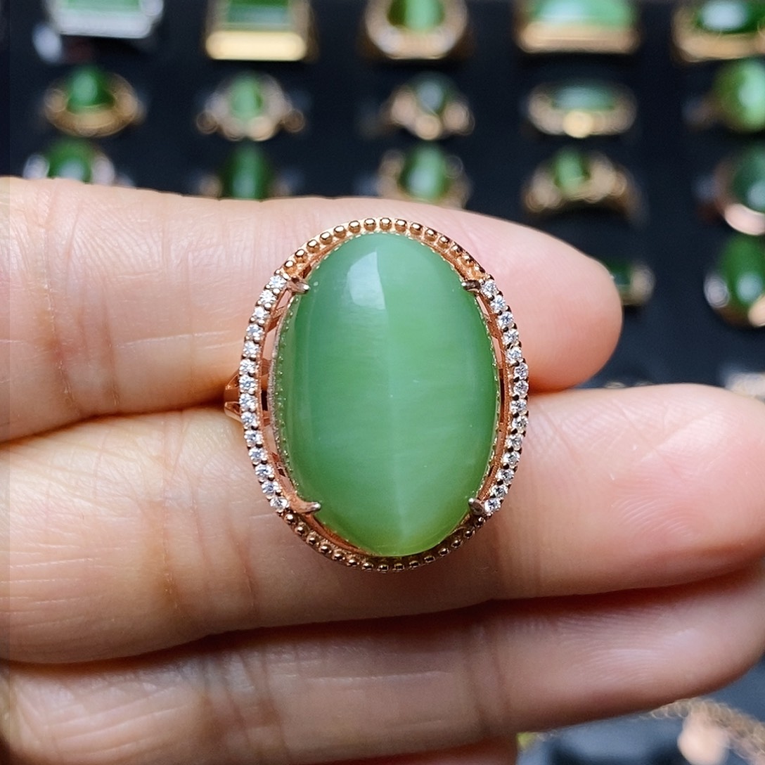 和田玉（碧玉）戒指银S925镶嵌