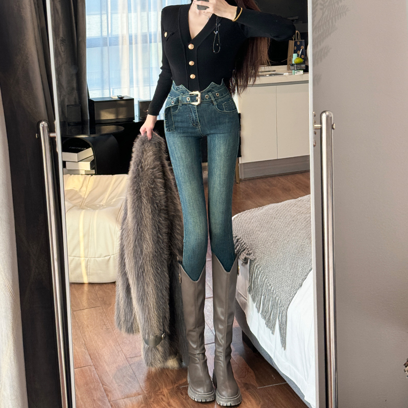 高腰紧身牛仔裤女2025年秋季新款弹力修身显瘦显高百搭小脚裤子