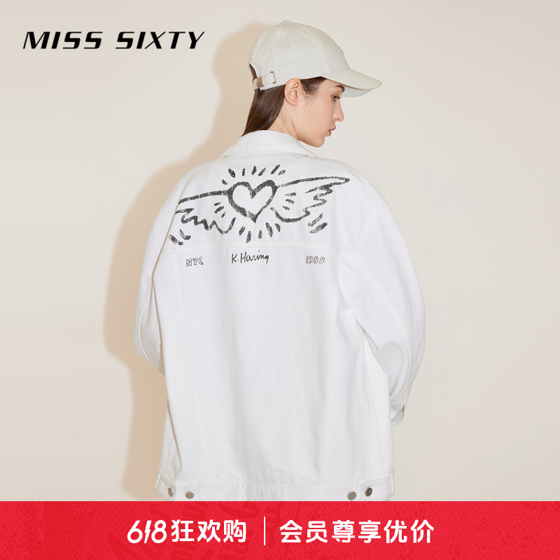 Miss SixtyxKeithHaring跨界合作春季新款白牛仔外套尤莱特