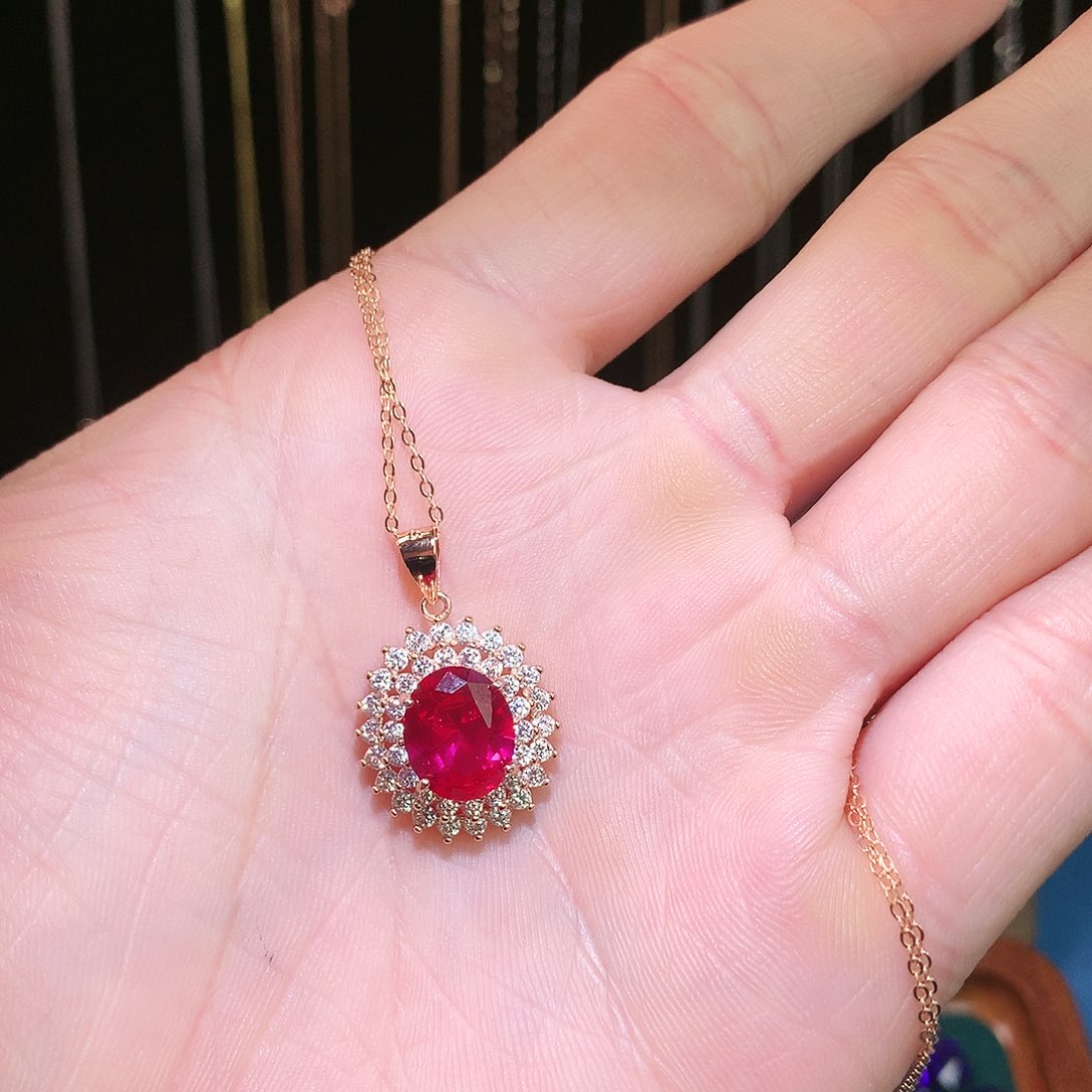 红宝石吊坠(赠链)银S925镶嵌