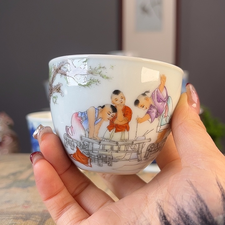 摆件景德柴烧茶杯多人