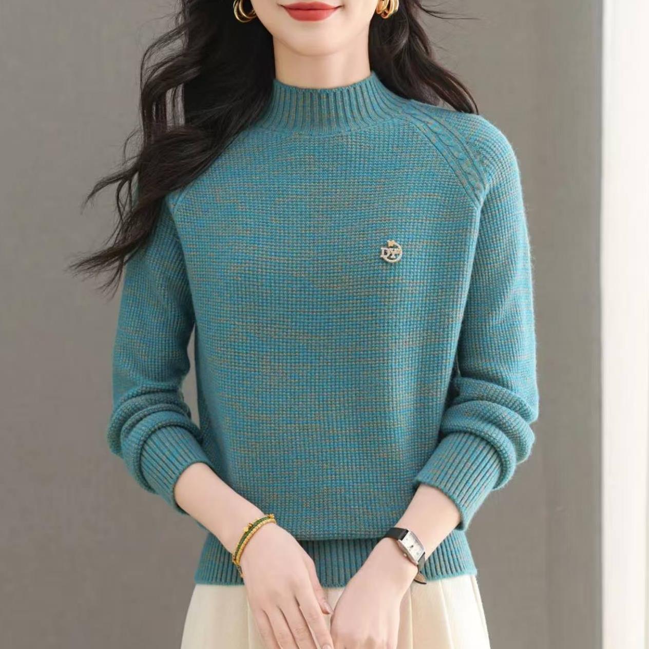 【线下同款～花纱蓝】秋冬季半高领毛衣保暖厚款洋气宽松显瘦针织衫