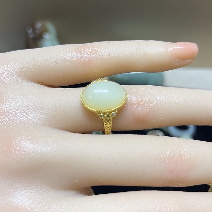 和田玉戒指银S925镶嵌