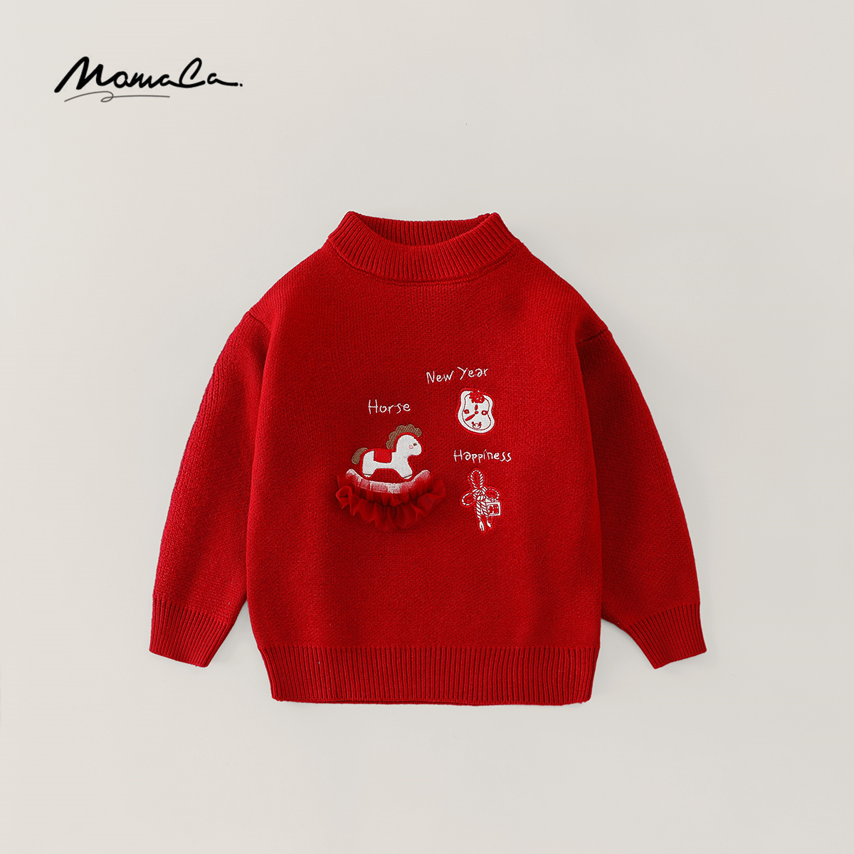 MOMOCO冬季男女童套头小马国风时尚毛衣喜庆上衣77880230012