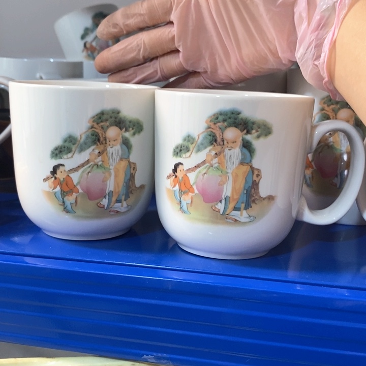 瓷片一厂寿星茶杯一对约350ml