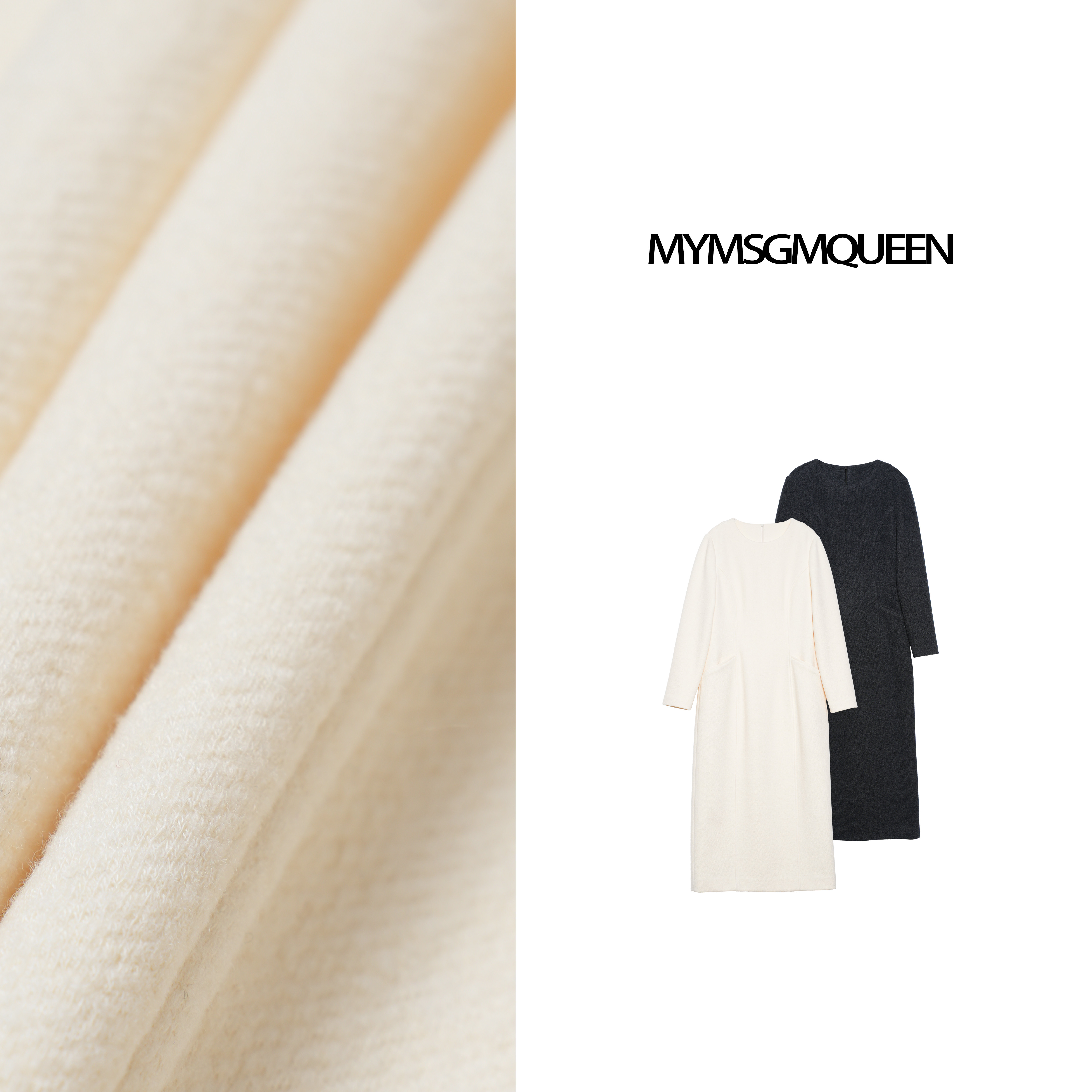 “线条独白”立裁显瘦简约长袖气质连衣裙