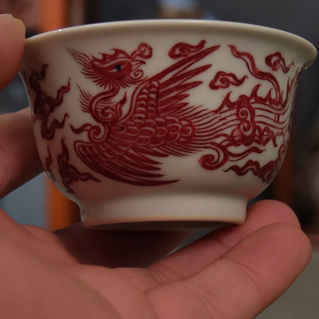 全红釉里红主人杯