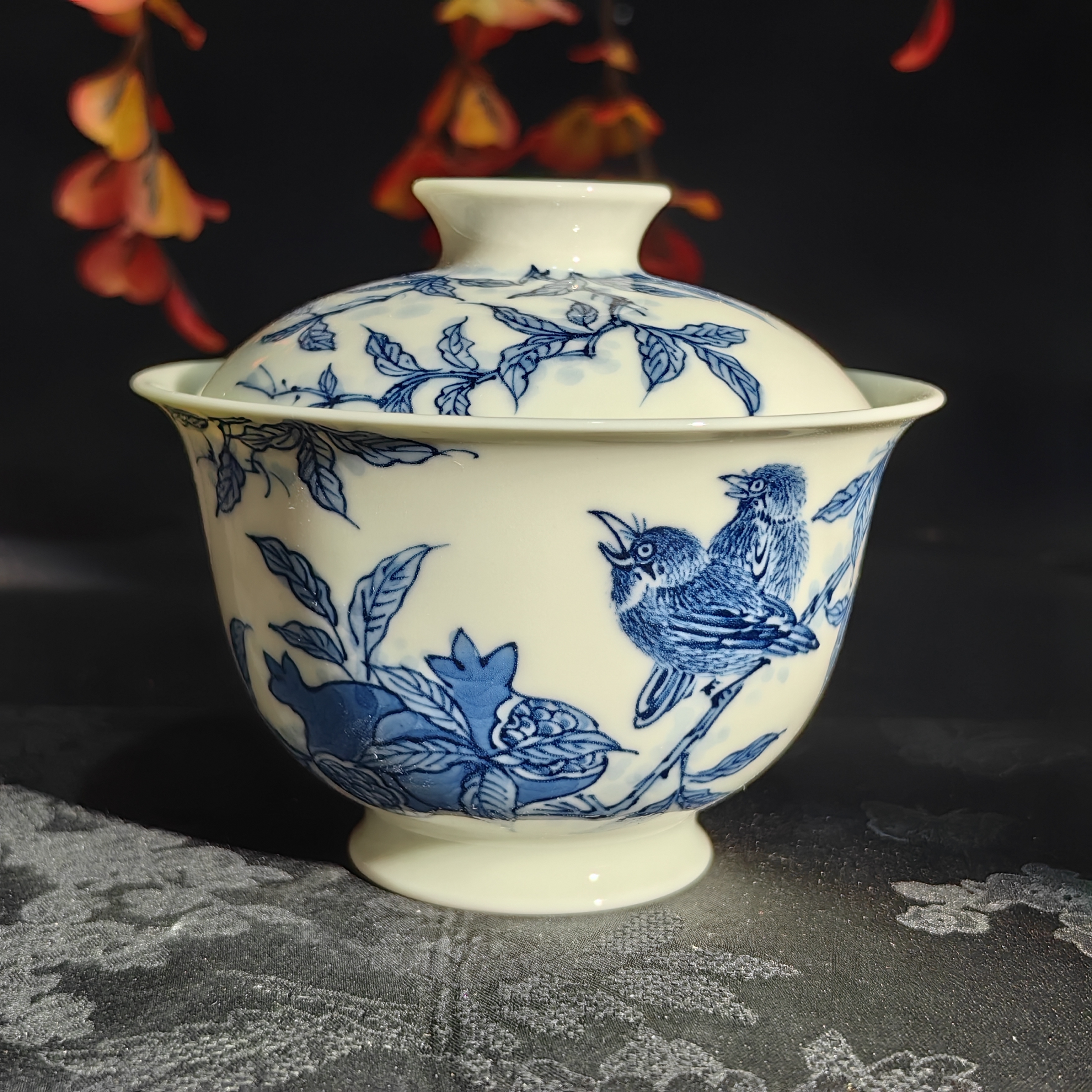 觅纤 青花多子多福盖碗-125毫升 MQ443