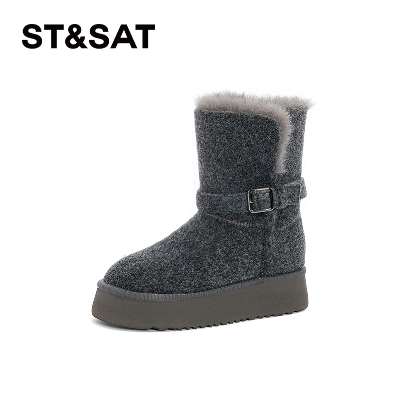 星期六厚底雪地靴女2025冬季新款舒适百搭户外防寒保暖毛毛短筒靴