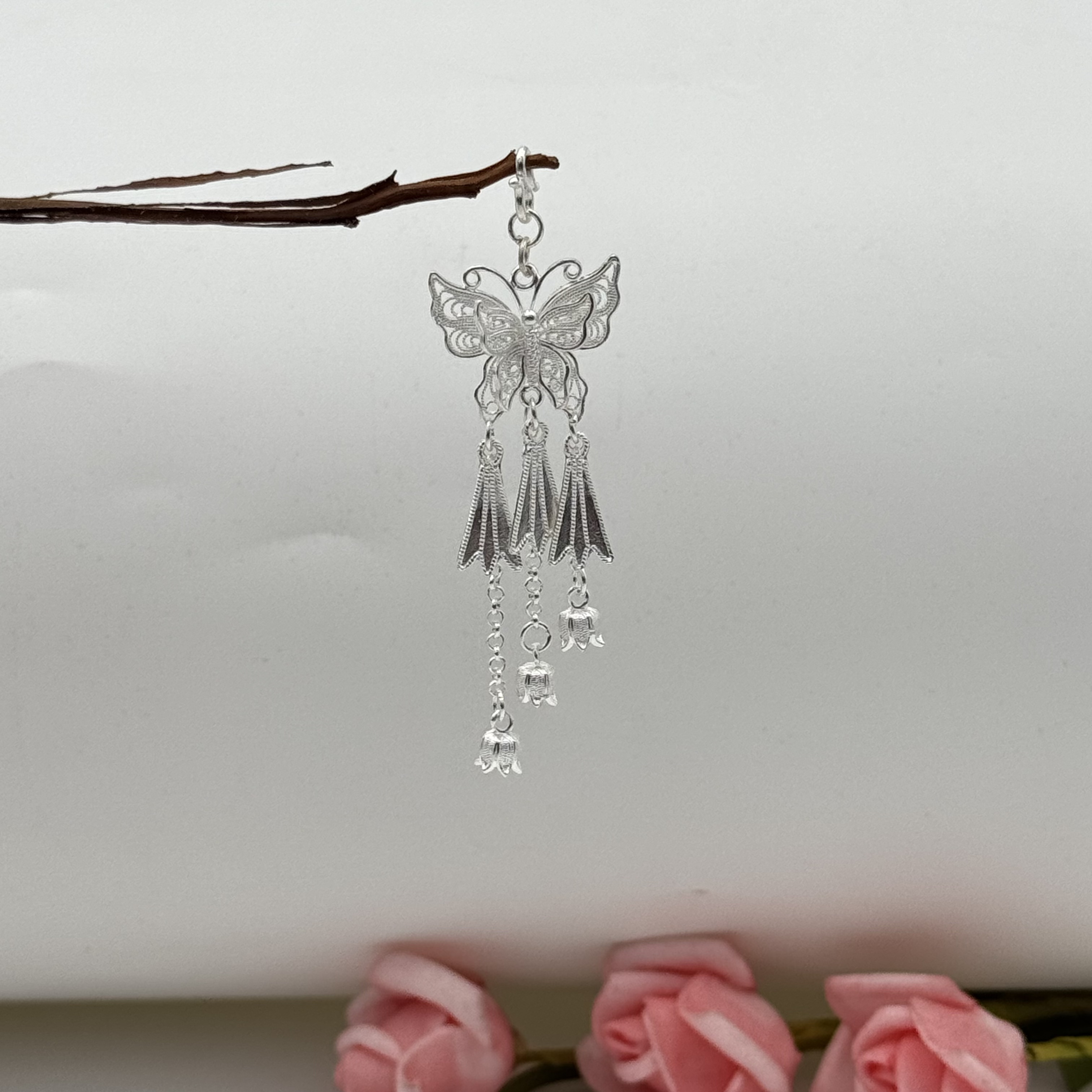 足银银制品 【蝴蝶铃兰步摇】足银纯手工时尚气质古风素款步摇