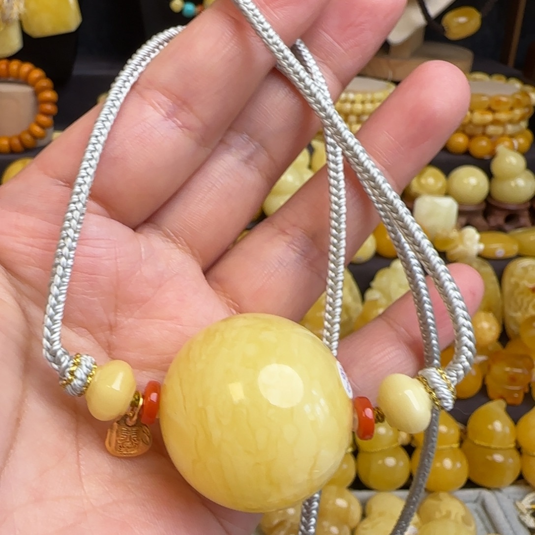 琥珀未镶嵌套链30.5毫米天然虎皮妖花蜜蜡圆珠锁骨