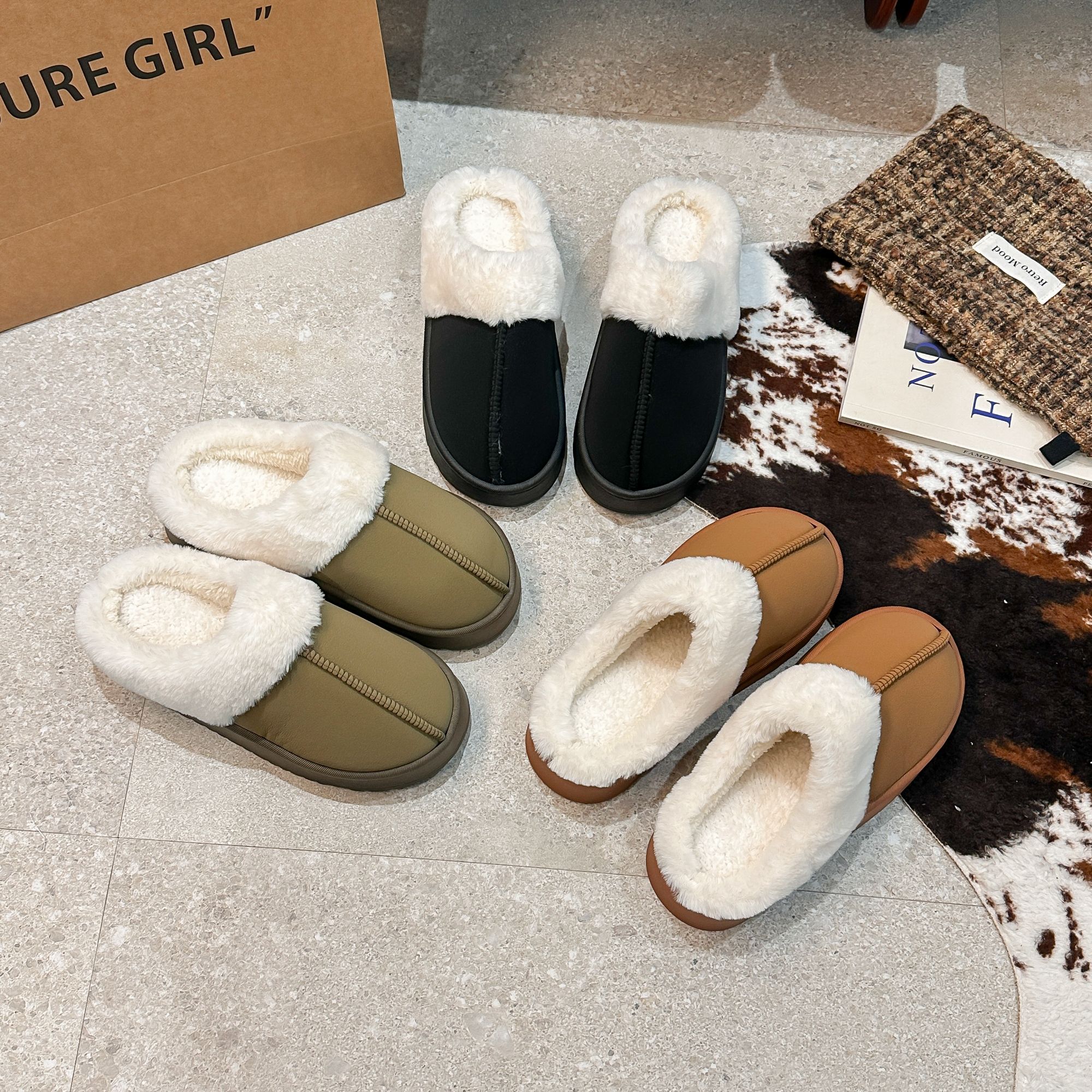 2025年新款女冬季防滑橡胶软底踩屎感居家室内保暖棉拖鞋加绒时尚