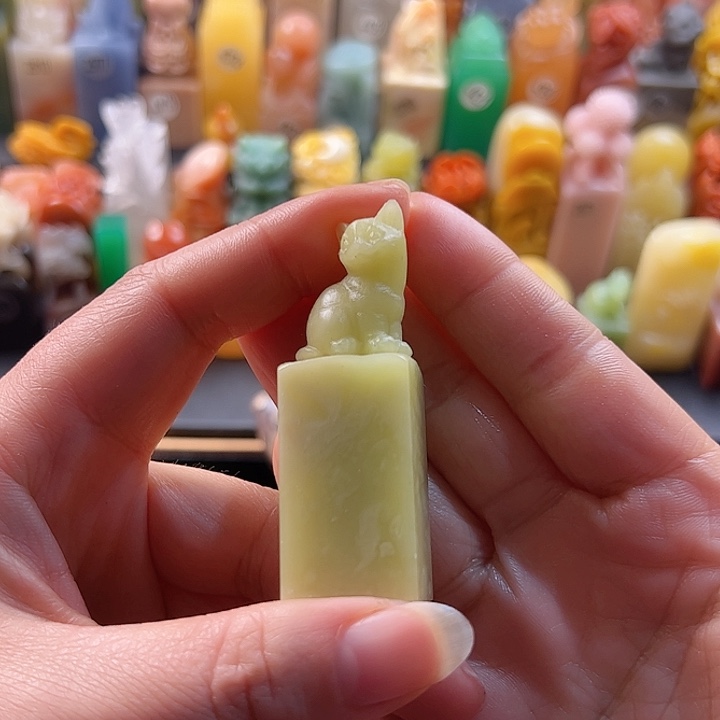 青田石印石手工定制1.9厘米，猫咪，包刻字