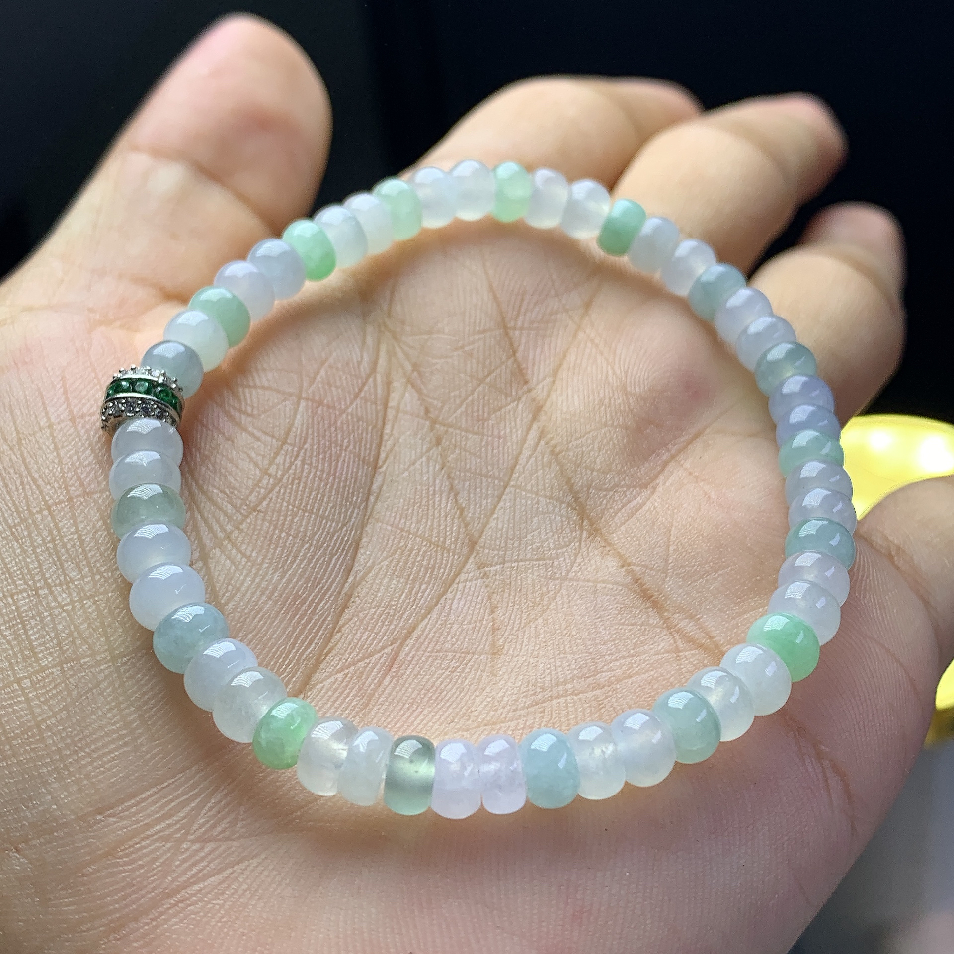 天然A货翡翠算盘珠冰春彩手串卡5左右mm