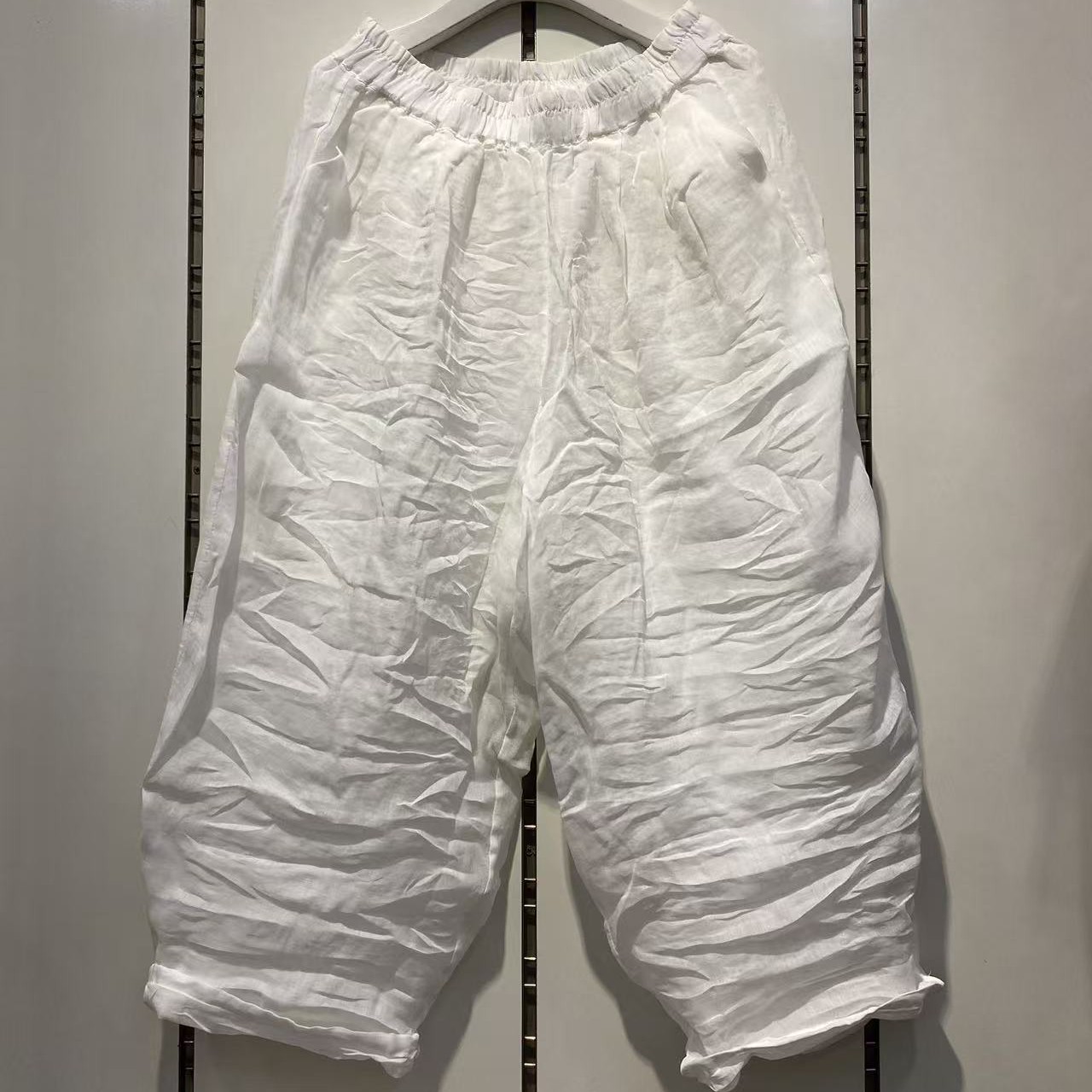 秋装新款女装大码宽松时尚百搭100织纯苎麻松紧腰双层九分老爹裤