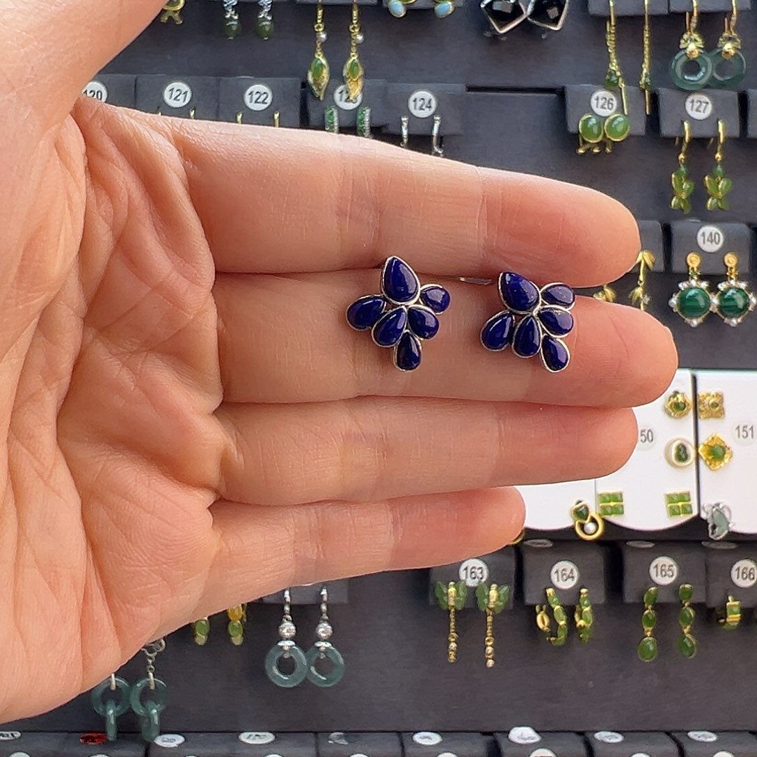 青金石未镶嵌耳饰通体纯银天然青金石耳钉