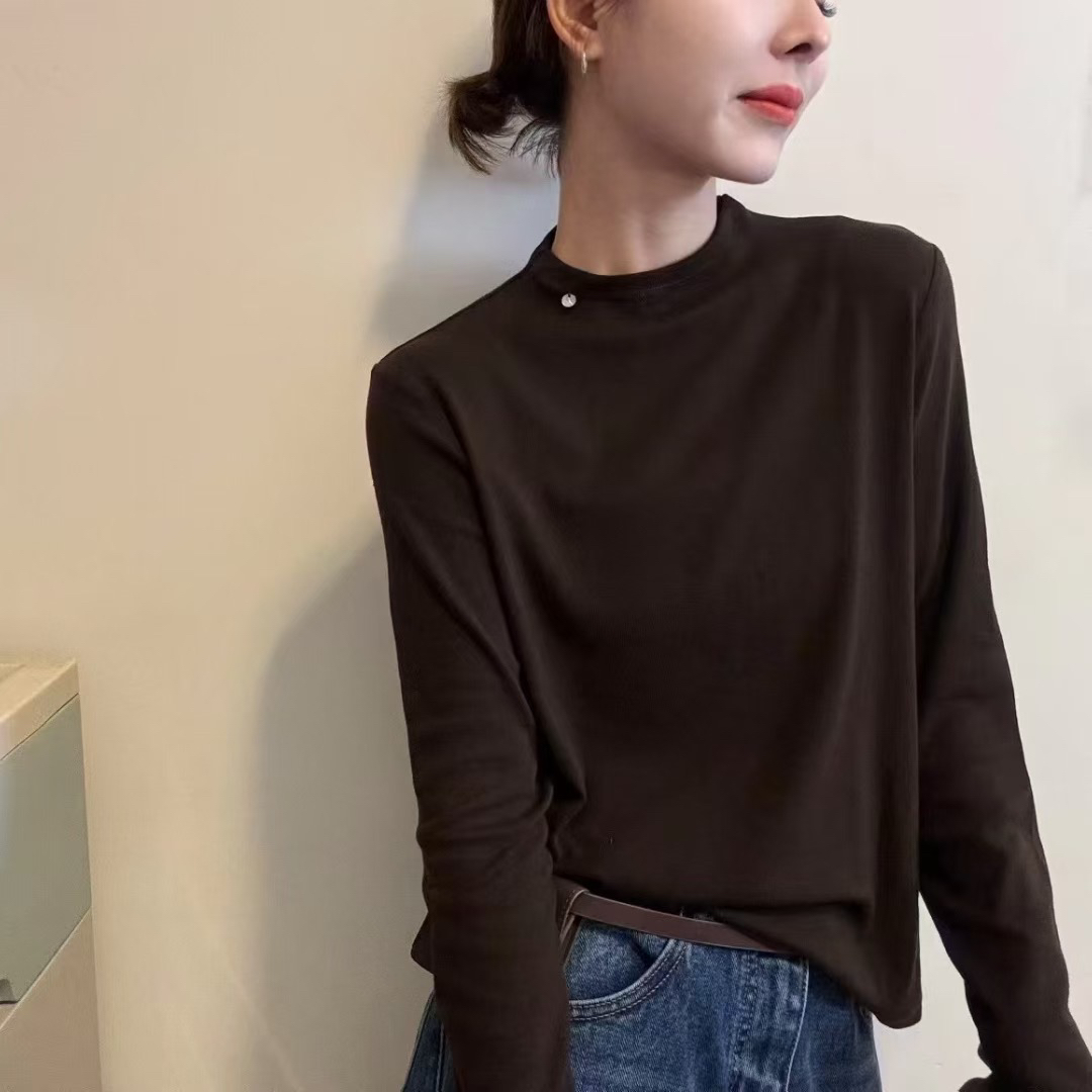 女长袖修身半高领女士T恤INS风休闲风极简风