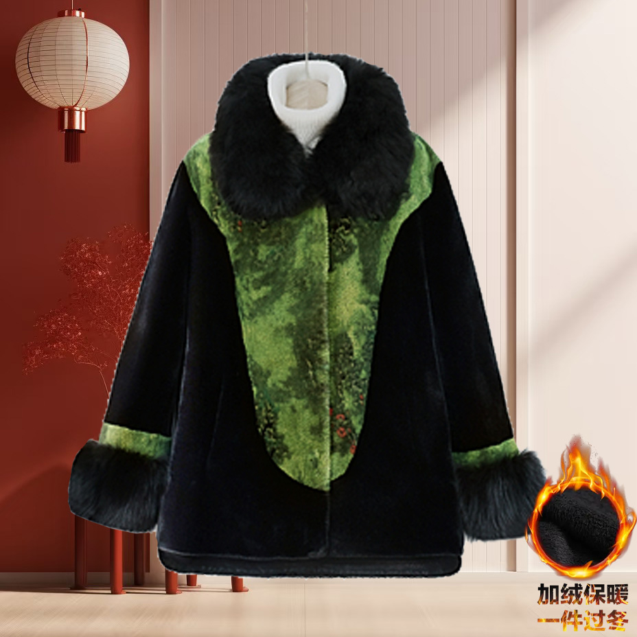 颜太太中老年女装水貂绒皮草大衣妈妈冬装洋气毛领加厚保暖外套