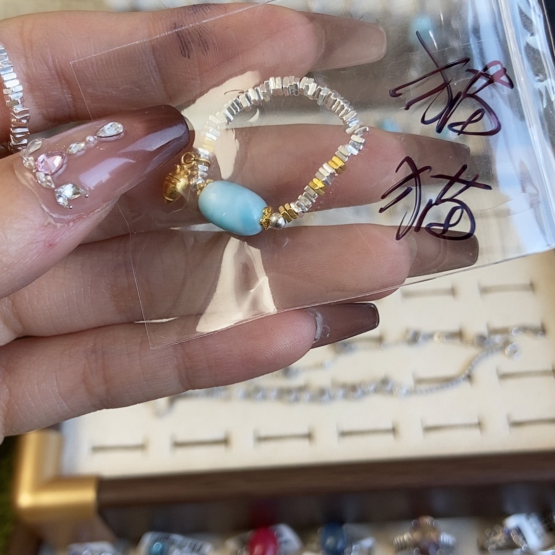 猫***哒水晶未镶嵌戒指碎银子海纹石