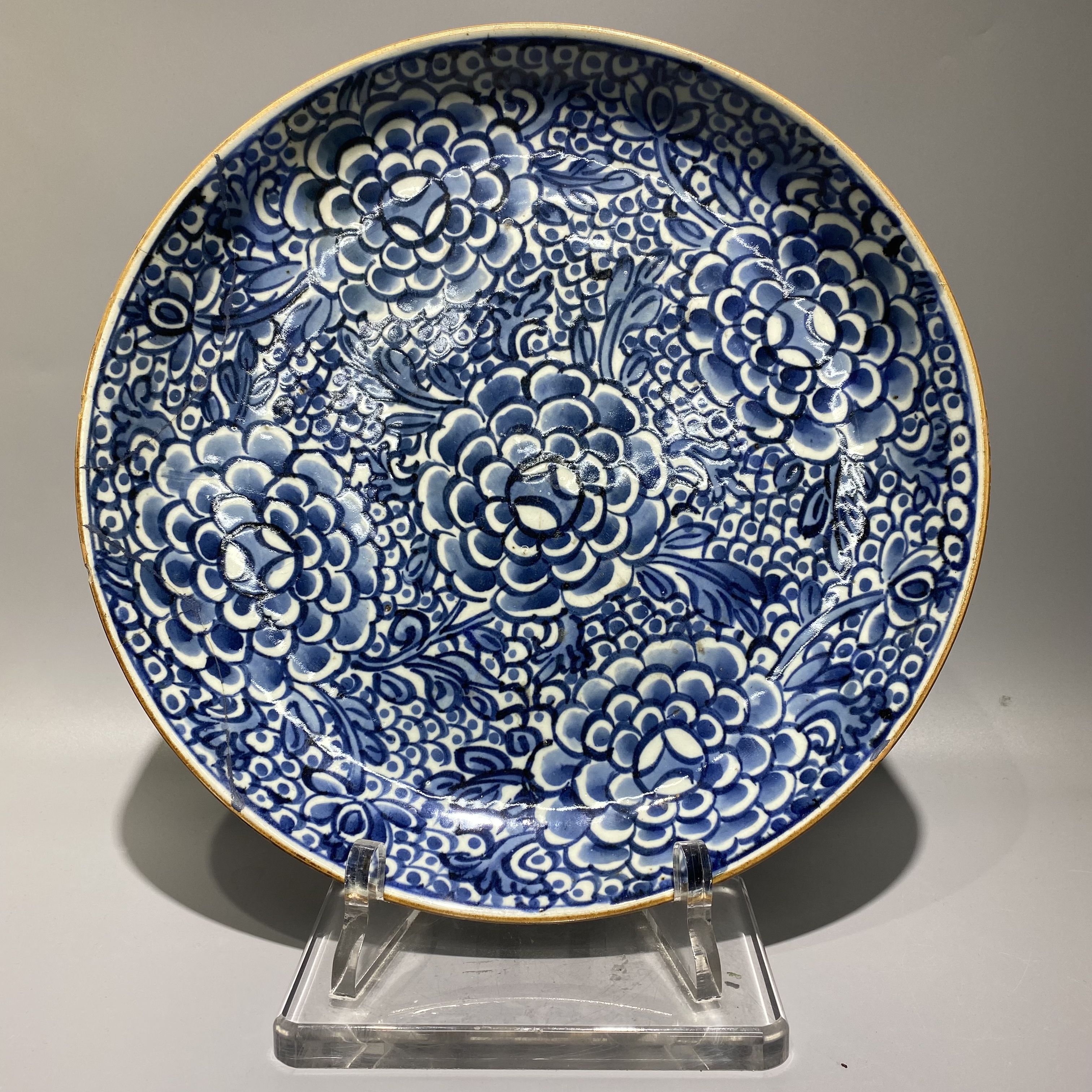 青花牡丹花卉大盘