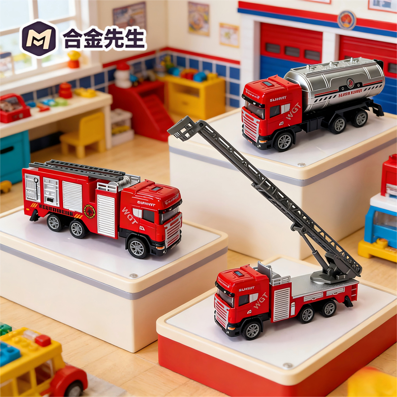 【到手三辆】合金消防车云梯升降洒水合金车头消防车科学实验玩具