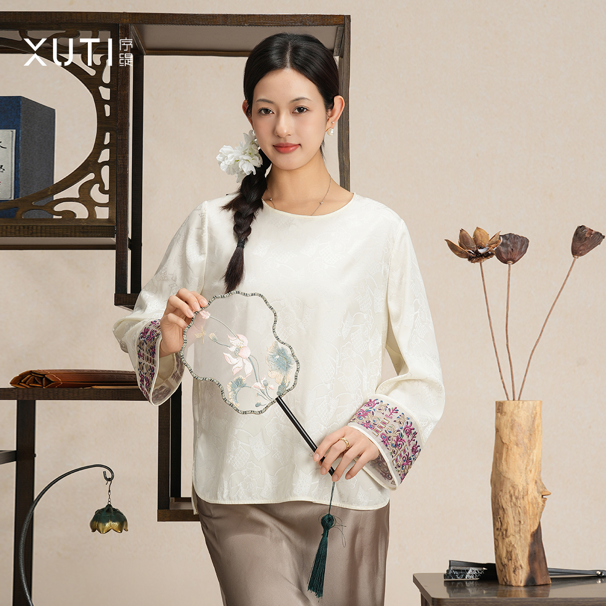 序缇『云瑄』早秋新款复古国风新中式女装桑蚕丝上衣H49-18011