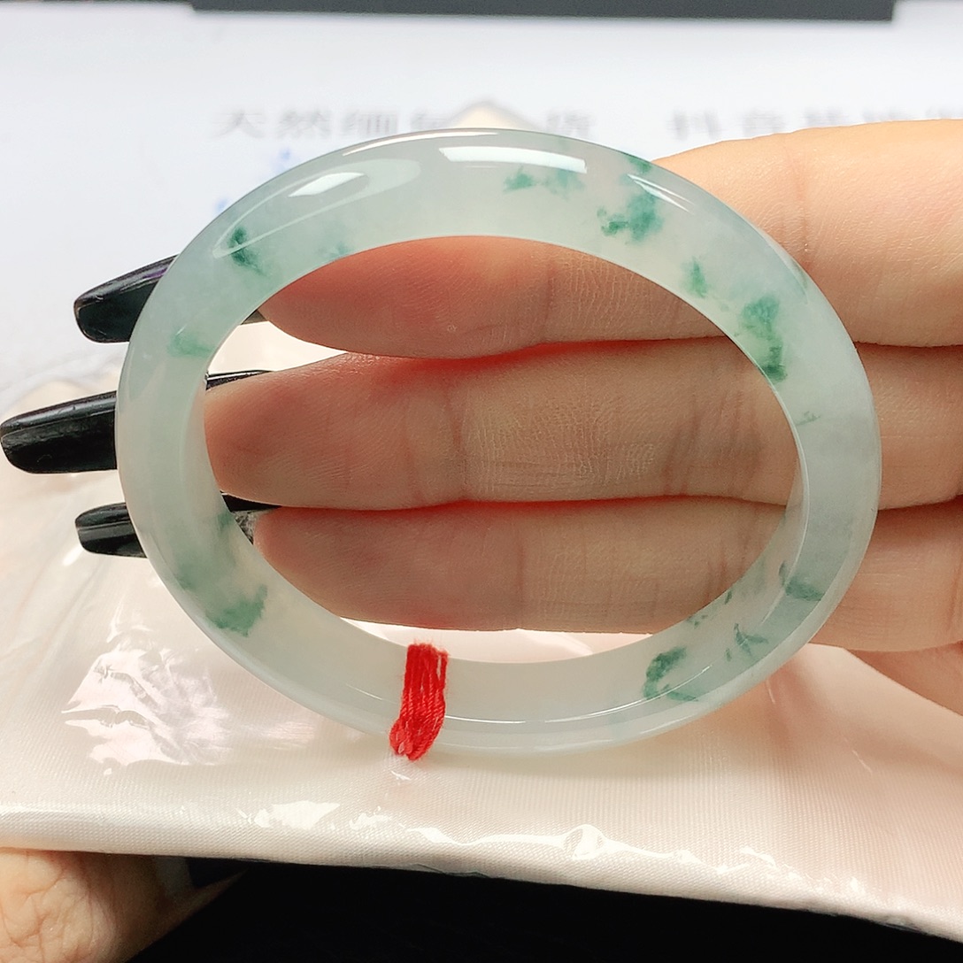 未镶嵌手镯翡翠翡翠53.8冰种透飘蓝花贵妃