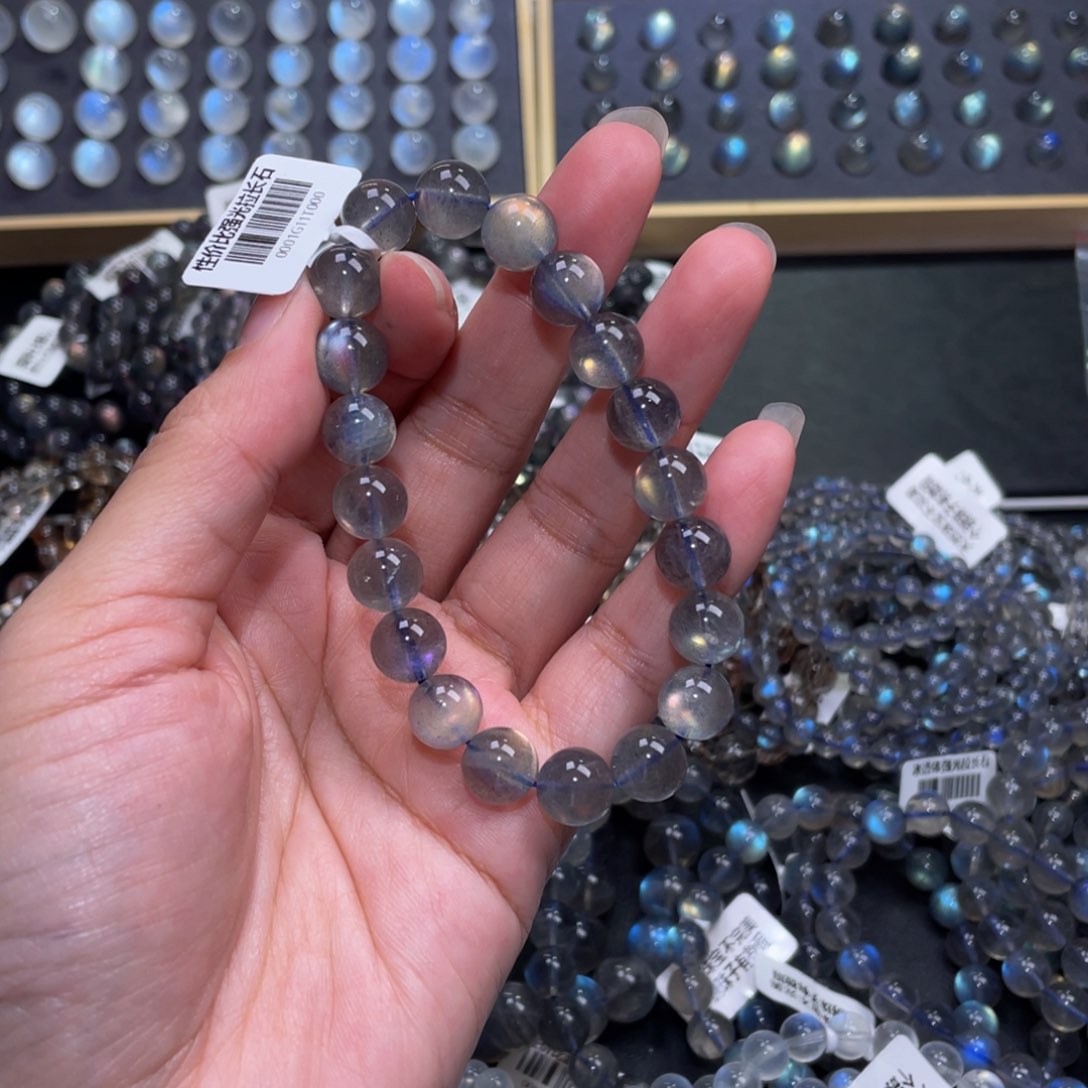 拉长石手链未镶嵌土*灰月光手链10m