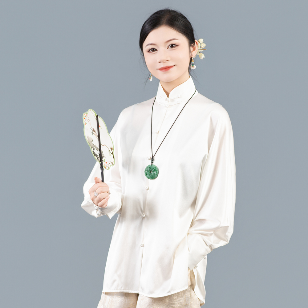 华族经典气质时间高端真丝桑蚕丝丝复古新中式百搭衬衫女250803