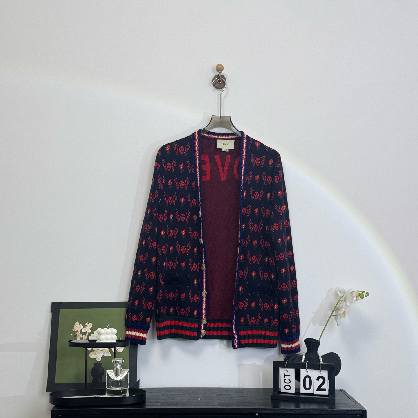 99新 GUCCI/古驰 印花开衫红色XS码肩宽47胸围100衣长74