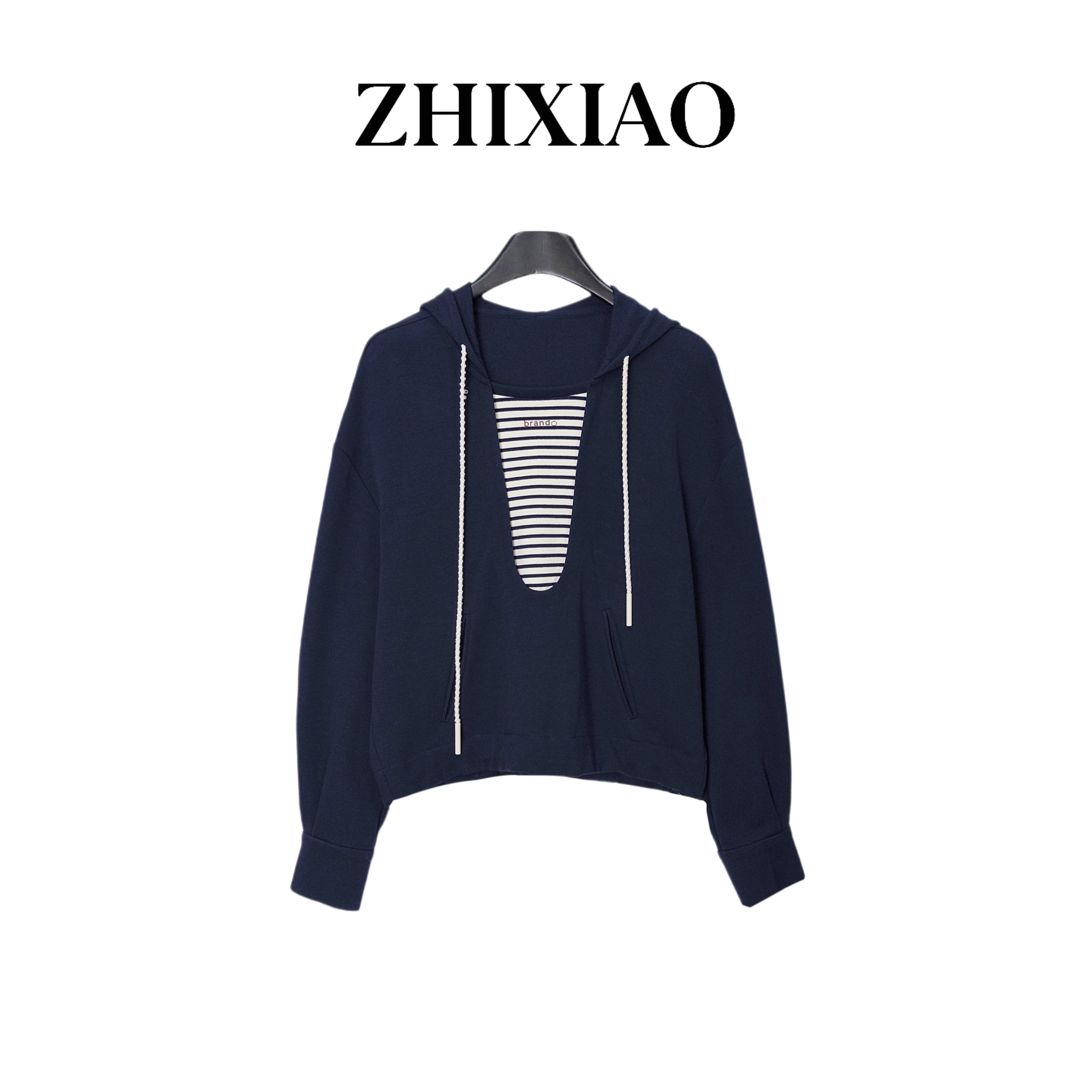 【ZHIXIAO】秋冬新款：拼条纹连帽卫衣72517