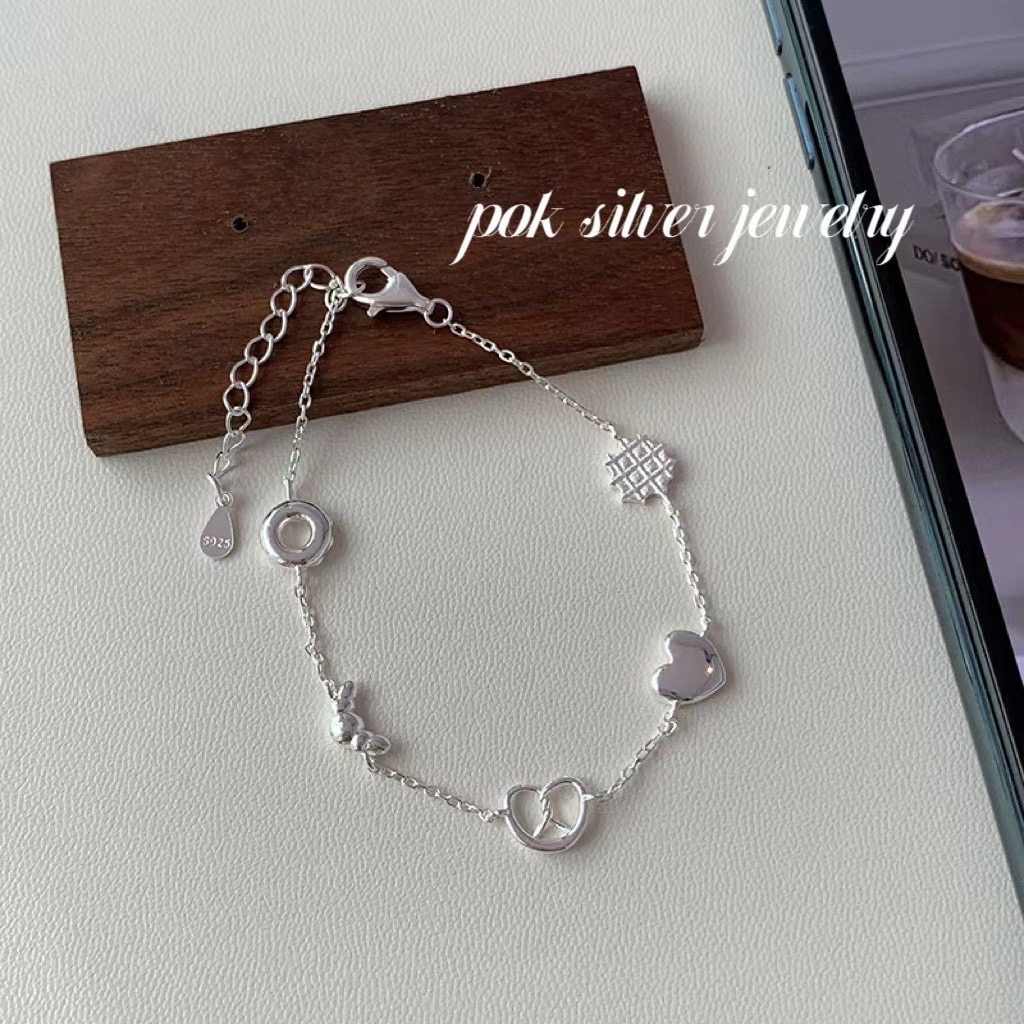 925银手链 925纯银手链面包可颂碱水结手链韩系冷淡风创意银手链