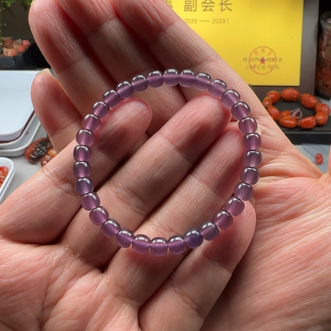 *****石英质玉未镶嵌6➕冰紫老型手串