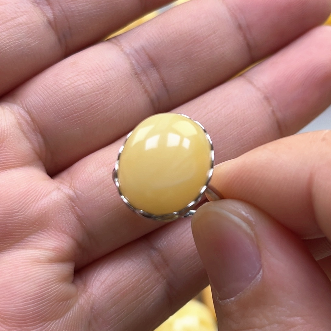 琥珀戒指银S925镶嵌孙*生戒指