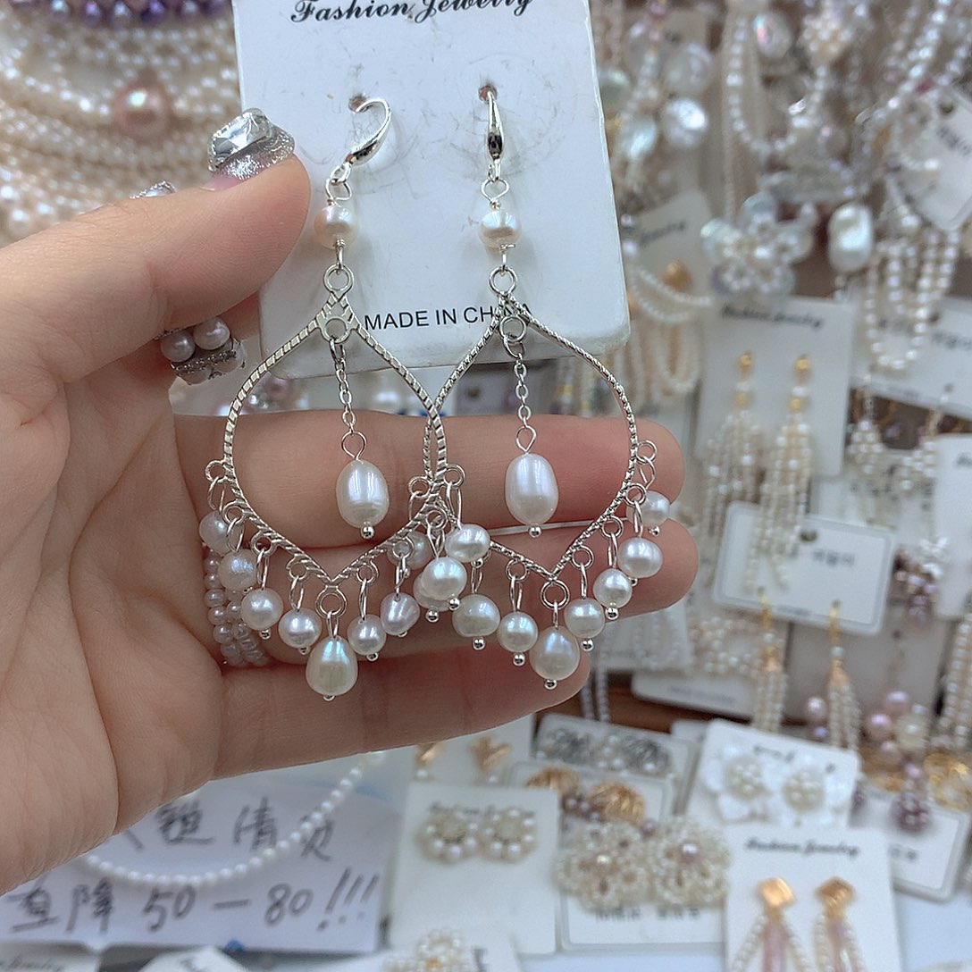 淡水珍珠银S925镶嵌耳饰