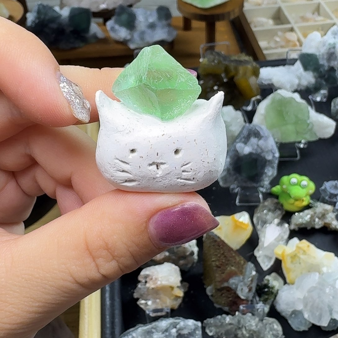 石材八面体萤石小猫头