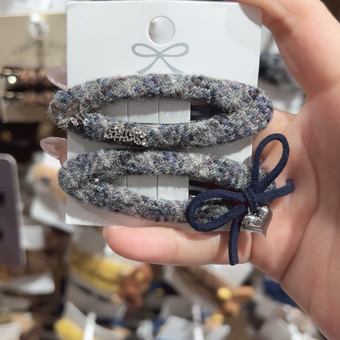 皮质铁合金蓝灰色椭圆拜拜夹