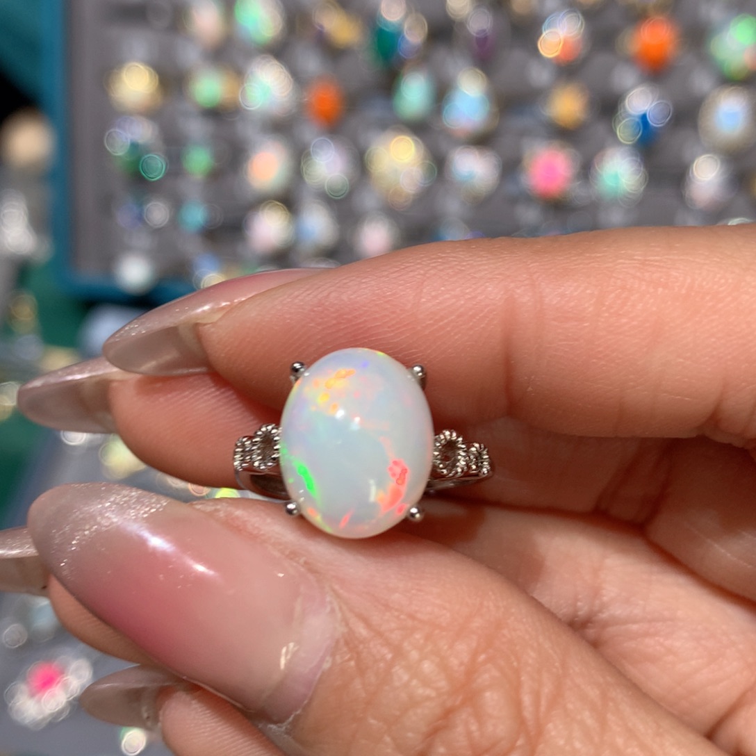 欧泊福利戒指银S925镶嵌