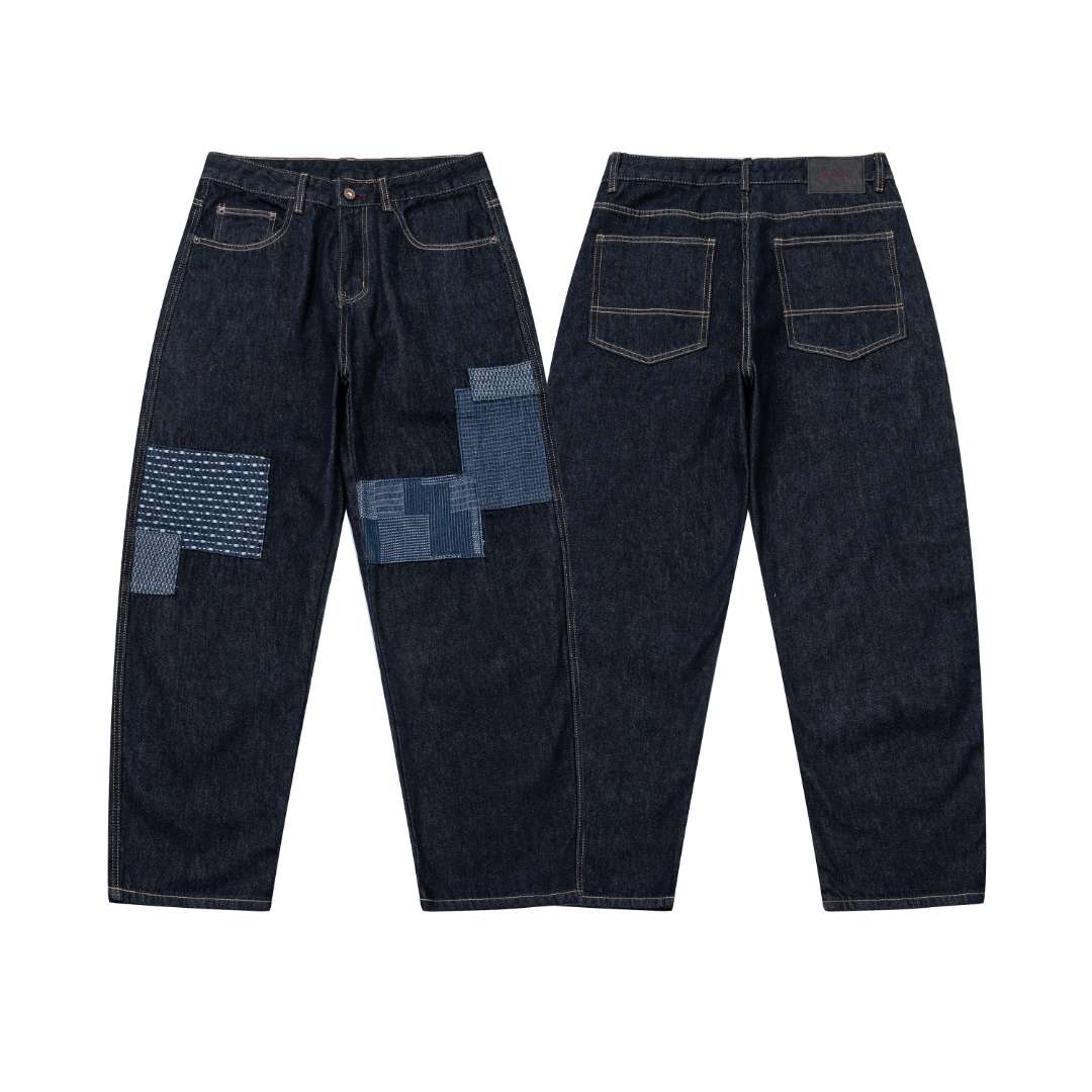 加绒底抓绒水洗贴布牛仔裤  2253