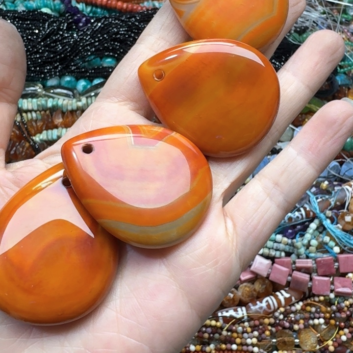 合金玛瑙/玉髓珠宝半成品一个37x46m玛瑙水滴