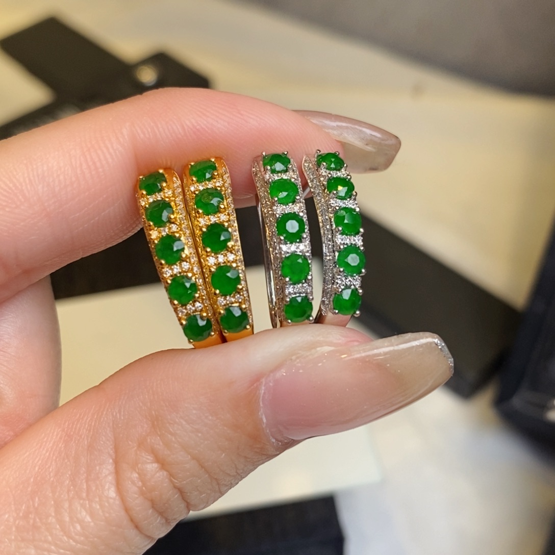 翡翠耳饰18K金镶嵌切割面蛋面耳扣 多样性一对发货